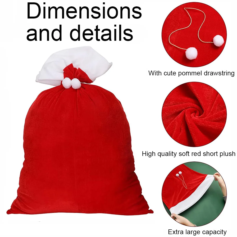 حقائب هدايا سانتا المخملية مع رباط، حقائب هدايا عيد الميلاد لمستلزمات حفلات العطلات