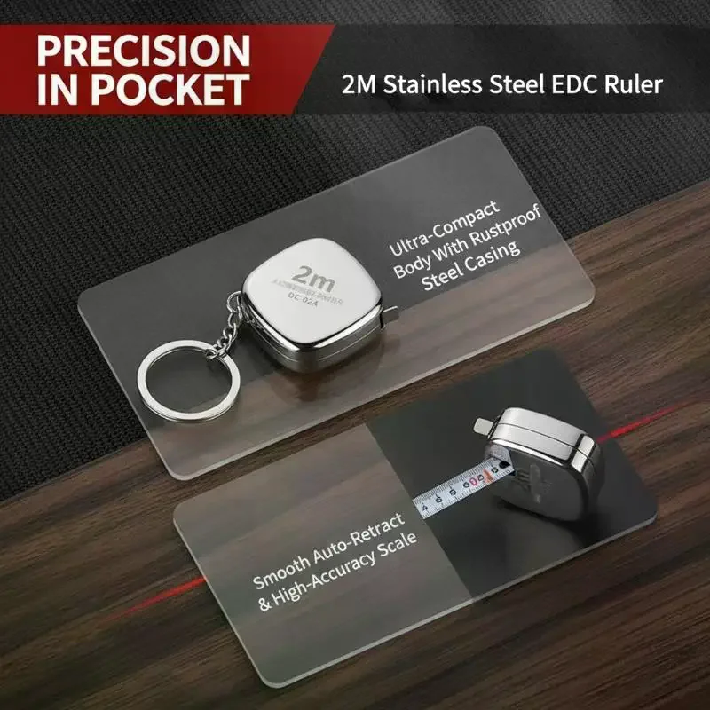 Mini Retractable Tape Measure 2M Durable Stainless Steel Shell Clear Scale for Household Tailor Sewing Daily Use