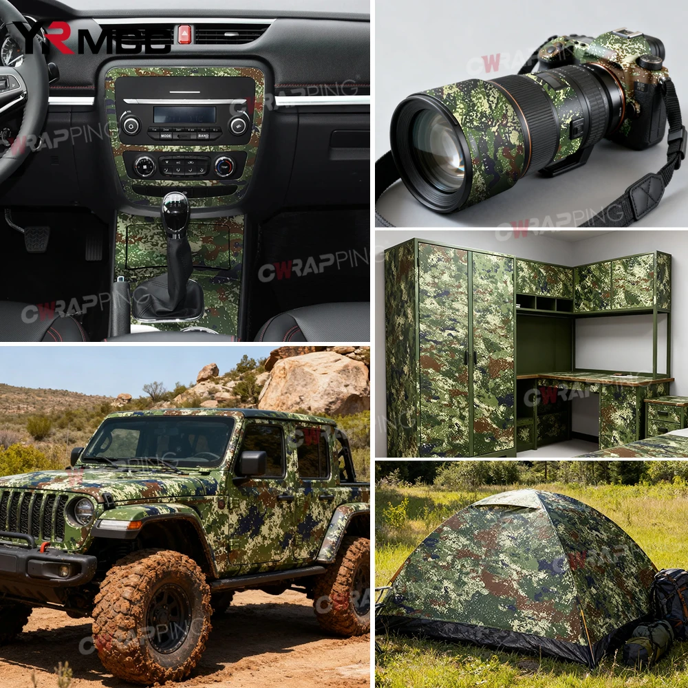 Pegatinas exteriores para coche, vinilo automotriz de camuflaje para vinilo de motocicleta, mosaico de camuflaje de jungla estrellada, películas para carrocería de coche verde militar
