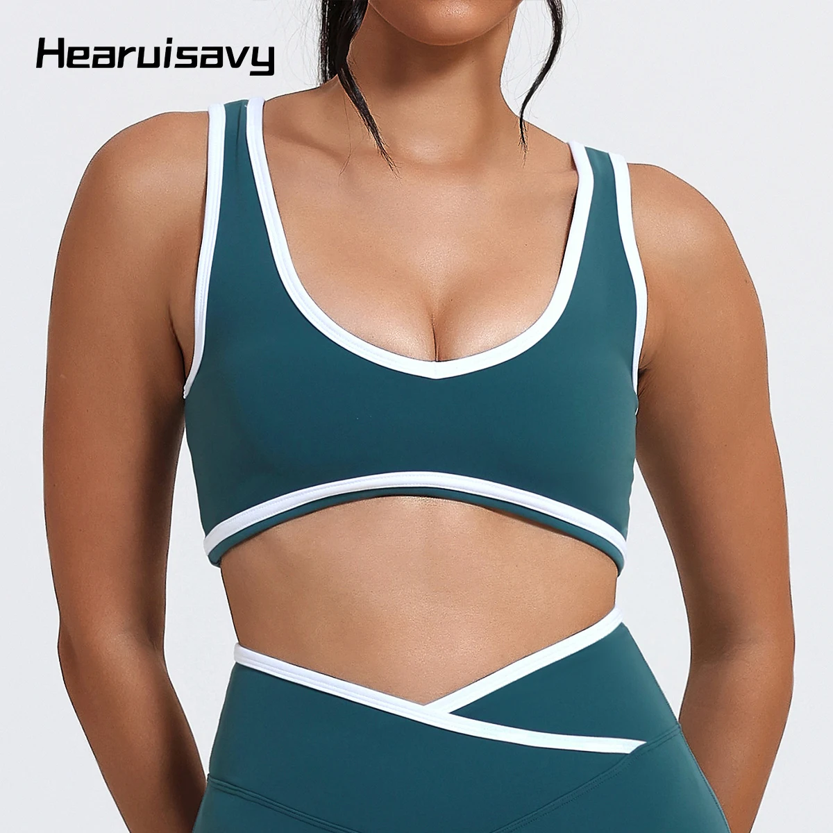 

Hearuisavy Gym Yoga Bra Women Brushed Contrast-Color Sports Top With Padded Cups Running Push Up Pilates Breathable Fitness Tops