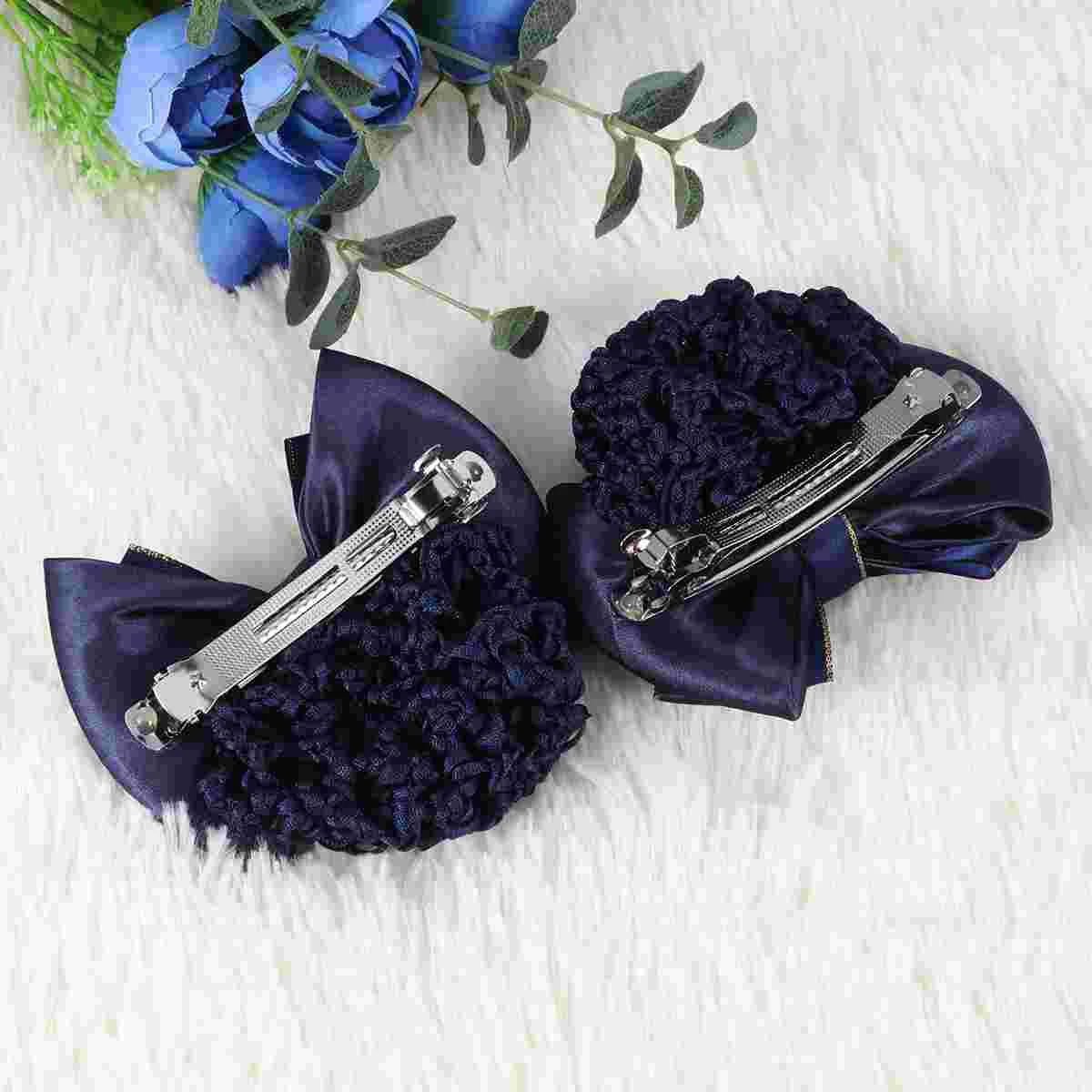 

2 Pcs Large Organza Bow Women Hair Coils Snood Barrettes for Girls Blue Bun Nets Bride Accessories