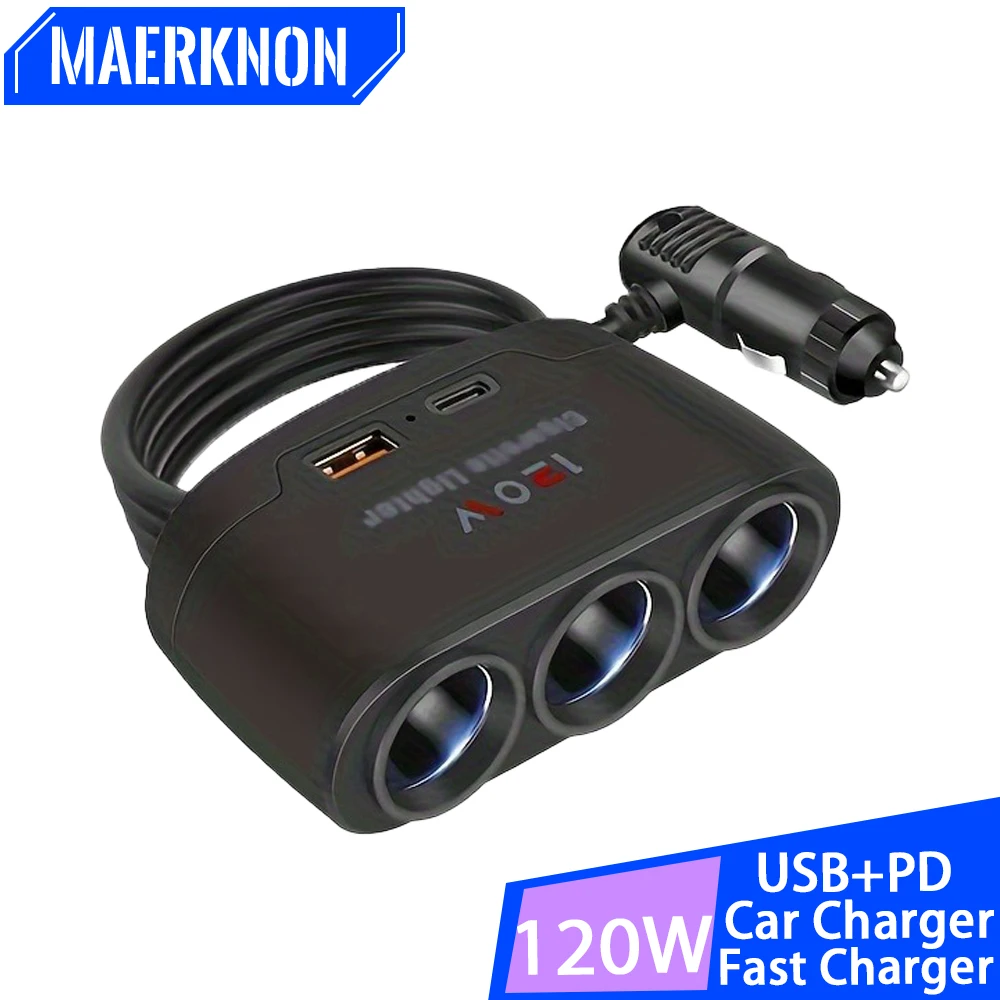 

Автомобильное зарядное устройство USB PD на 3 порта, 120 Вт, автомобильный прикуриватель, расширение USB C, автомобильное зарядное устройство для телефона, адаптер для iPhone 15, Huawei, Xiaomi