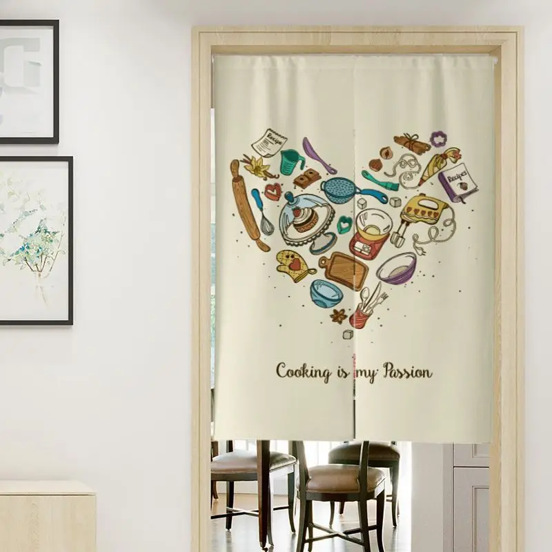 Kitchenware Kitchen Door Curtain Cute Cartoon Tableware Half Door Curtain Partition Curtain Entrance Kitchen Hanging Curtain