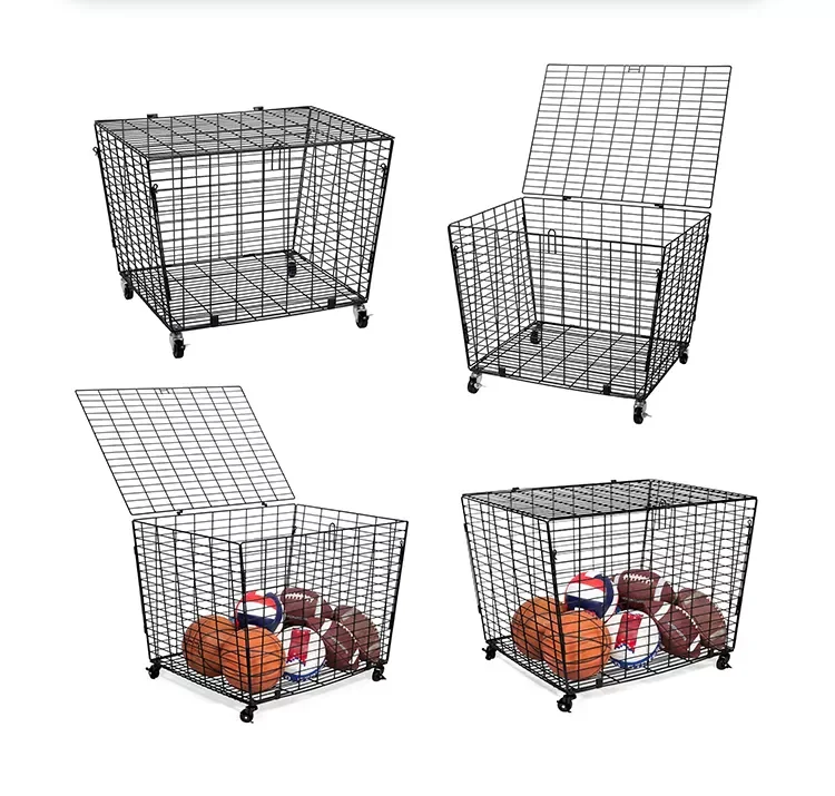 차고 공 보관 롤링 스포츠 볼 보관 카트 농구 스포츠 볼 보관함 학교 장비 정리함 뚜껑 포함