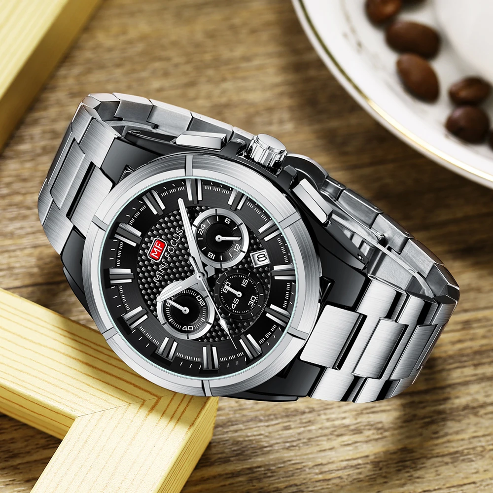 MINI FOCUS Luxury Watch for Man Quartz Business Men Watch Waterproof Luminous Stainless Steel Chronograph Men's Watches 0495G
