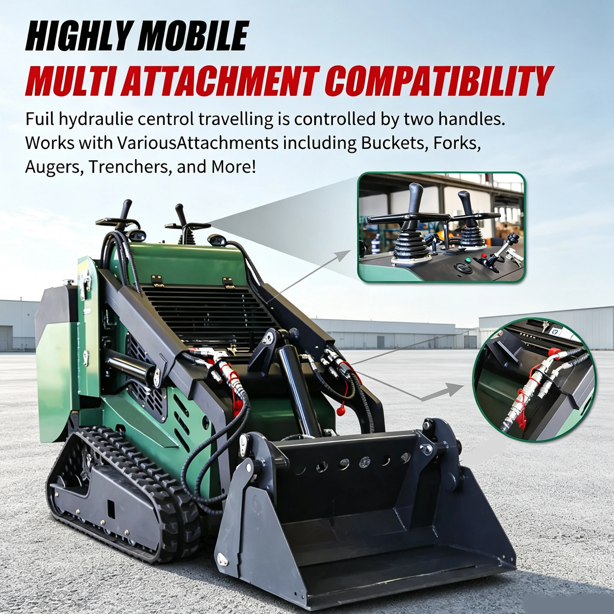 24HP Mini Skid Steer Loader  with Kubota Engine CE/Euro 5 Cerficated Climb slopes up to 25° Free Shipping Customizable