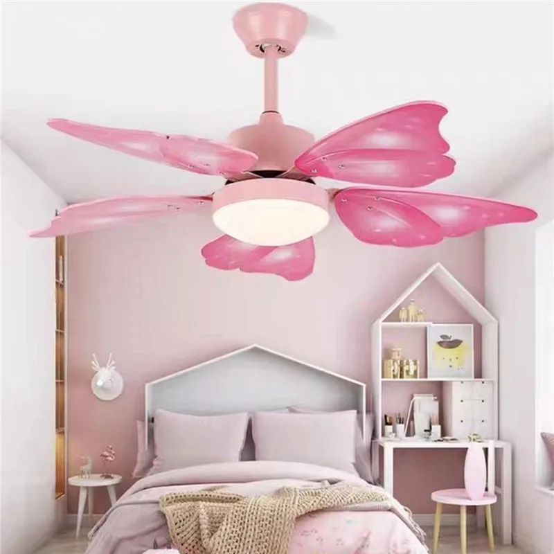Large ceiling fan for Kids Children Room Ceiling Fan with Lamp princess lamp Creative Butterfly Fan Light over bed fan light