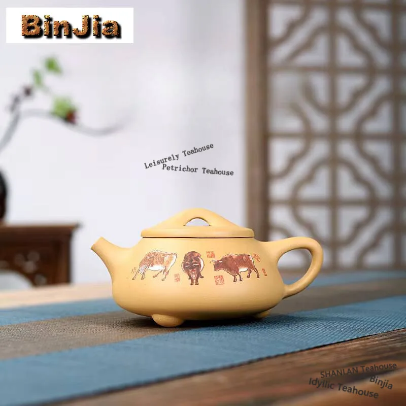 

Чайники из фиолетовой глины Yixing, 330 мл, совок из коровьего камня ручной работы, горшок с необработанной рудой, грязевой чайник с заварочным набором Zisha