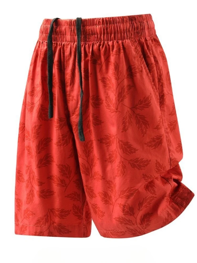 Men's Cotton Shorts Summer New Loose Fit Printed Beach Shorts Casual Below Knee Pants Plus Size Thin Breathable Streetwear