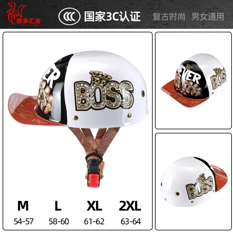 قبعة بيسبول خوذة دراجة نارية خمر الخوذات الرجعية الصيف مفتوحة الوجه سكوتر كروزر المروحية العصابات DS الرجال النساء #4