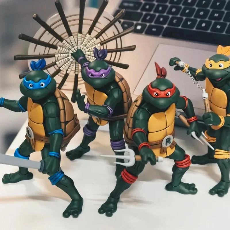 Neca Leonardo Leads Turtles Figures Pizza Club Tmnt Turtles SHF Anime 18cm Action Figure Model Doll Statue Figurine Toys Gifts