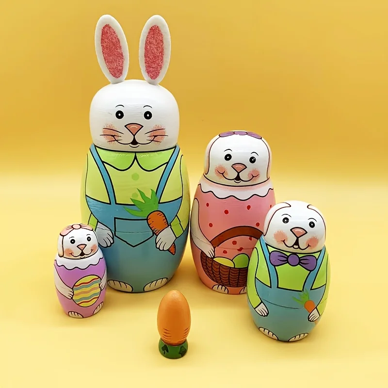 5Pcs Easter Bunny Nesting Dolls Set, Handmade Stackable Toys & Home Decor, Collectible Gifts for Kids,Christmas, Birthday