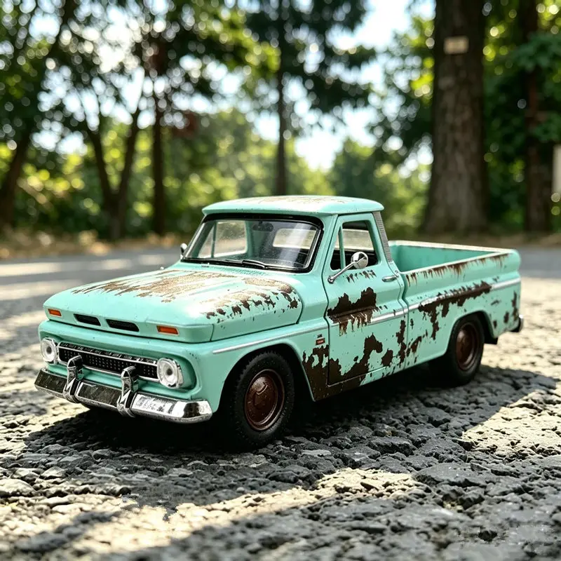 1:24 1966 Chevrolet C10 Fleetside Alloy Distress Rust Pickup Modell Metall Klassisches Muscle Offroad-Fahrzeug Automodell Kinderspielzeug Geschenk