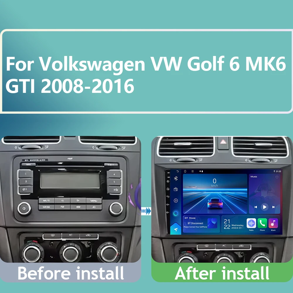 Car Radio For Volkswagen VW Golf 6 MK6 GTI 2008 2009 2010 2011 2012-2016 carplay WIFI+BT Android 16 uto GPS Navigation Head Unit