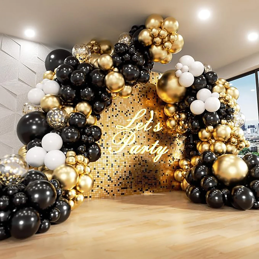 132pcs Birthday Party Decor Balloon Black White Balloons Metallic Gold Confetti Globos Wedding New Years  Graduation Decoration