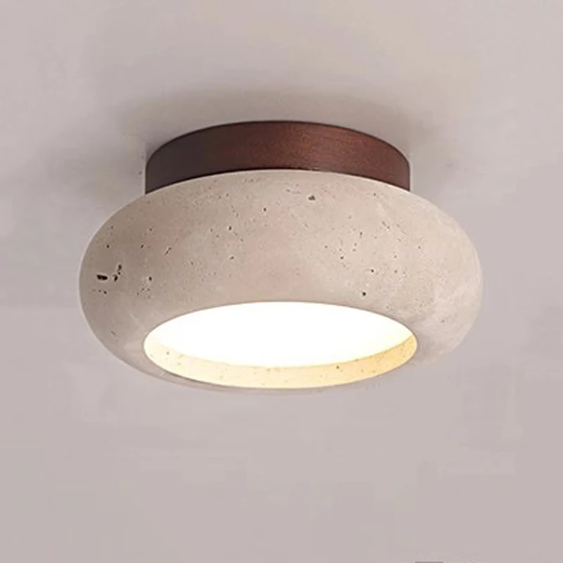 

WECUS Nordic Vintage LED Ceiling Lamp Stair Corridor Balcony Home Decoration Fixture 15cm Yellow Travertine Wood Ceiling Light