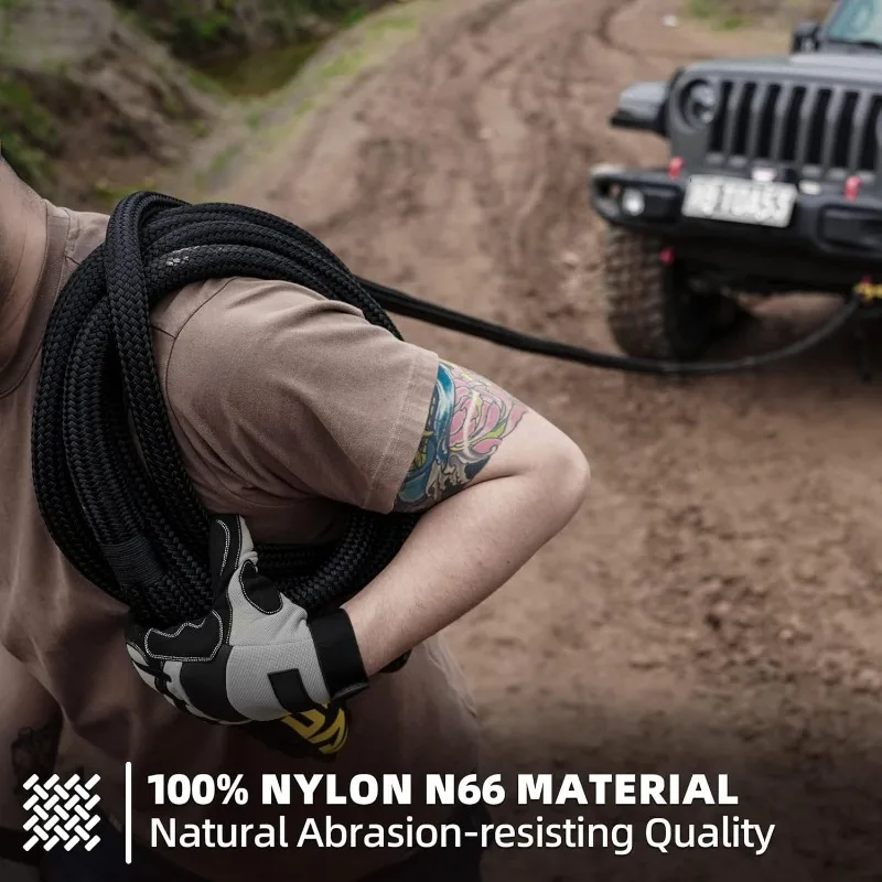 Tali Pemulihan Kinetik (48000Lbs 1in x 30ft) + 2 Buah Belenggu Lembut Sintetis, Tali Perebut Energi Elastisitas 30% Tugas Ekstrim untuk 4 orang