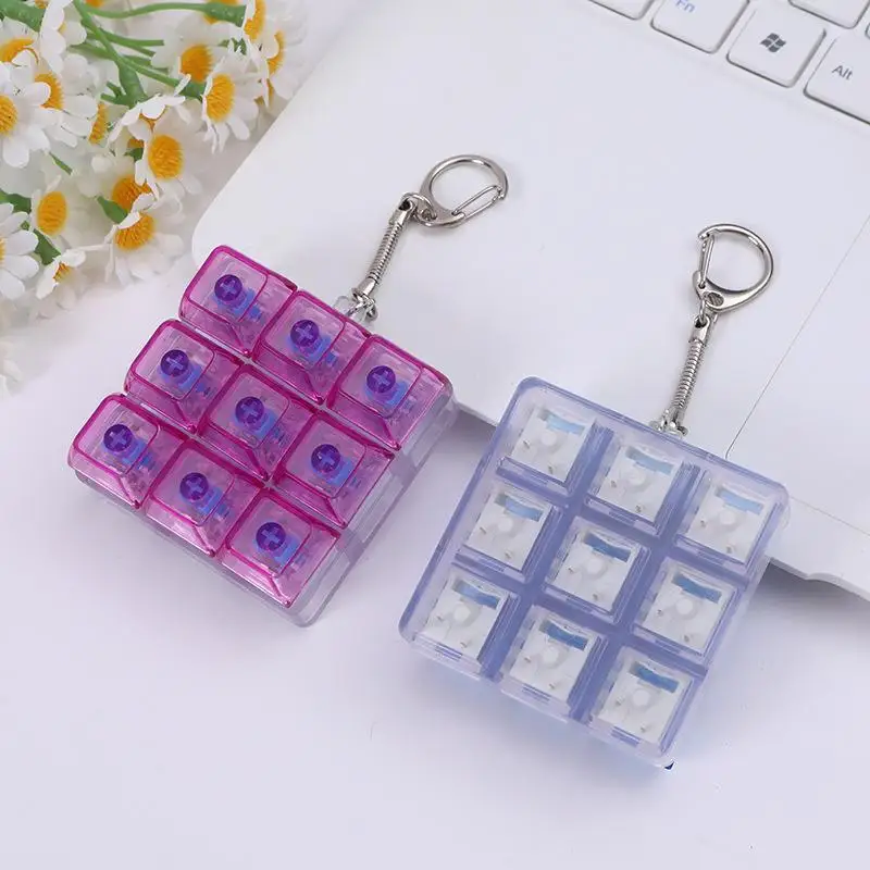 NEW Mini Fidget Keyboard Keychain Colorful Transparent Clickable Buttons For Stress Relief Office School Daily Use