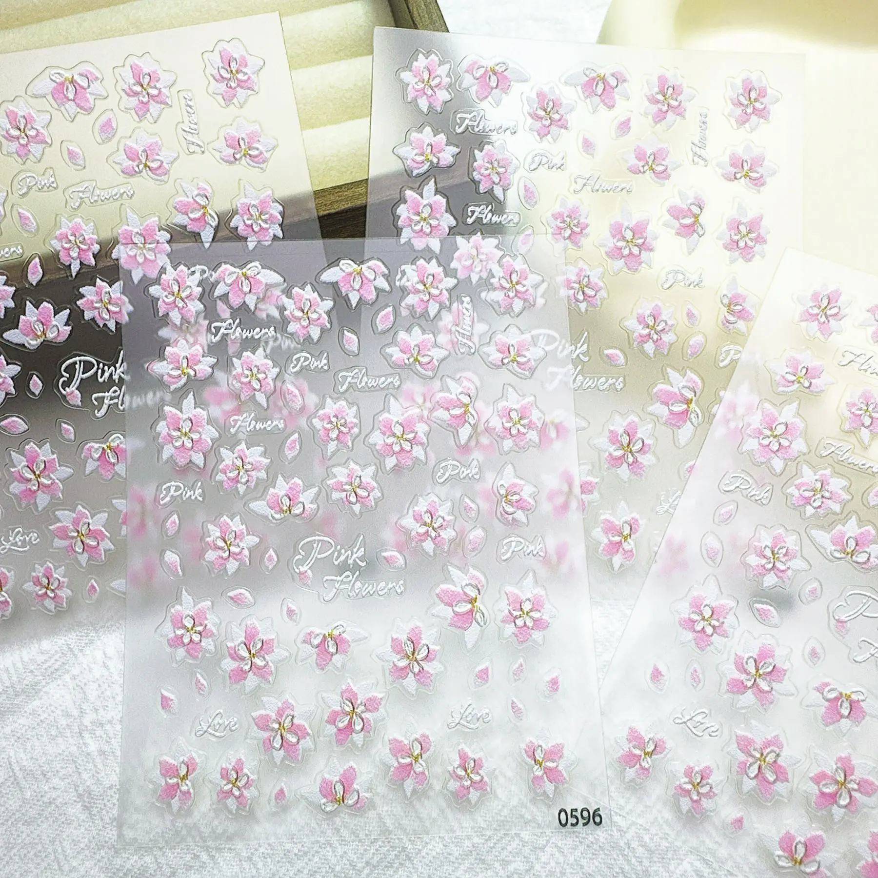 4Pcs/Set 5D Embossed Gradient Flower Nail Stickers - Fresh Lily Press-On Nail Art Decals for Manicures & Phone Cases