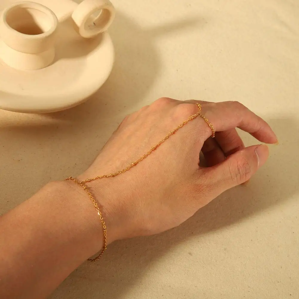 Retro Finger Bracelet Beach Finger Chain Women Bracelet Ring Set Hollow Chain Finger Ring Retro Alloy Hand Slave for Her