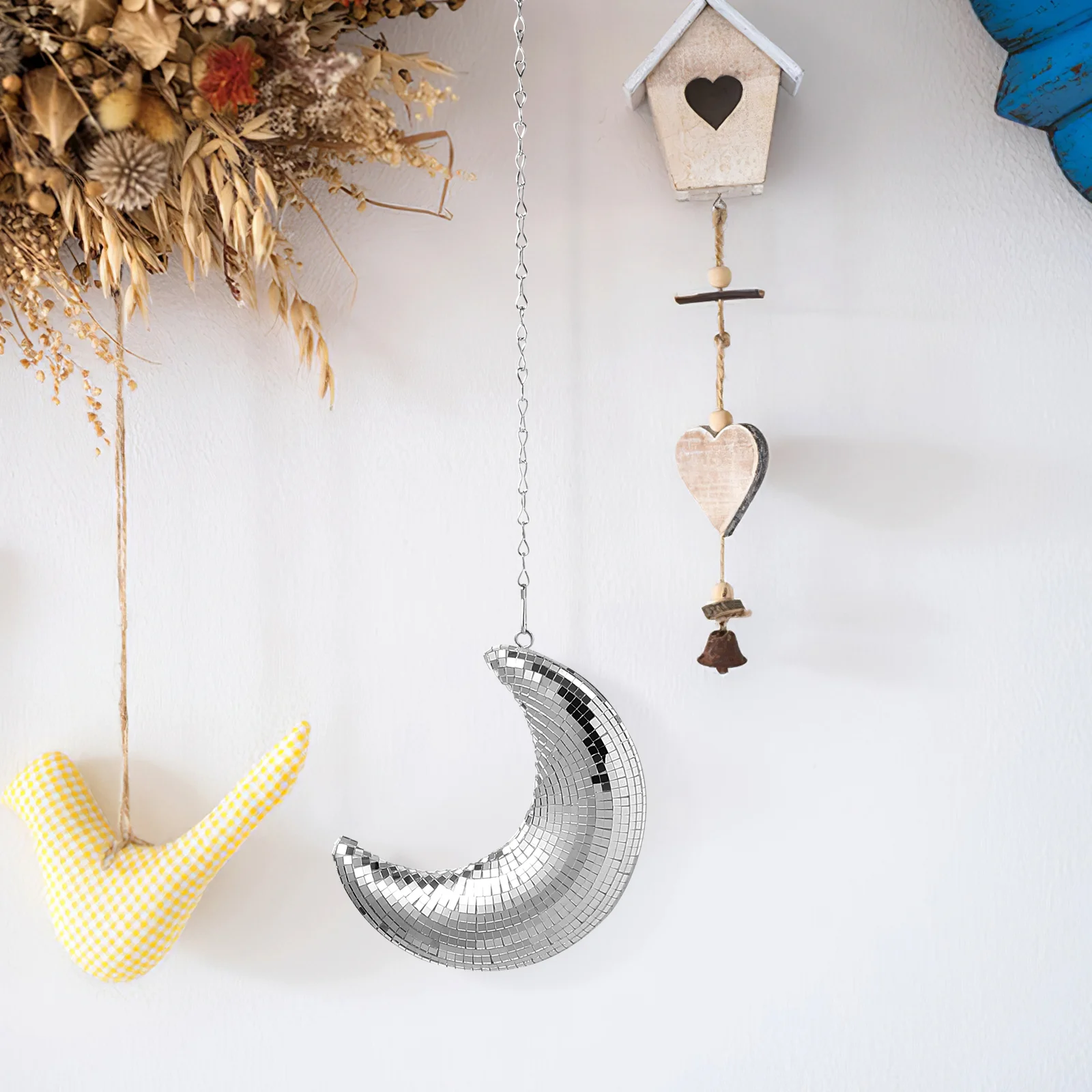 Geometry Moon Pendant Silver Hanging Disco Ball Ordinary Glass Wall Decoration Room