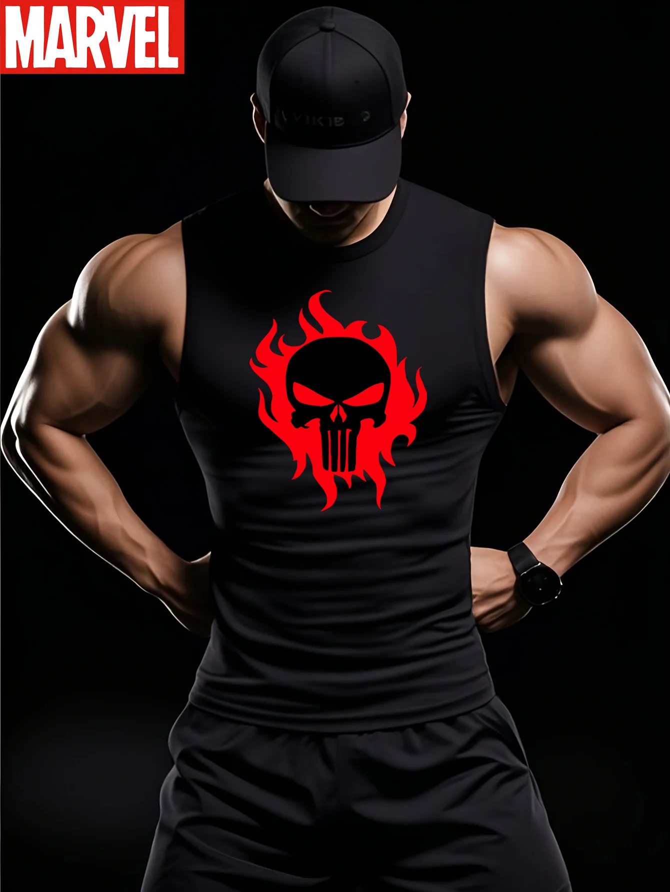 

Мужская рубашка без рукавов с логотипом черепа, разработанная Marvel Punisher, жилет для фитнеса с мышцами, одежда для фитнеса из 100% хлопка