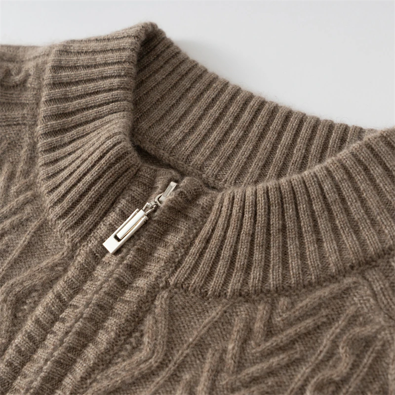 Autumn Seven-Needle Double-Ply Thickened Half-Zip Knitted Men's 100% Cashmere Sweater Casual Commuter Loose Long-Sleeve Sweater