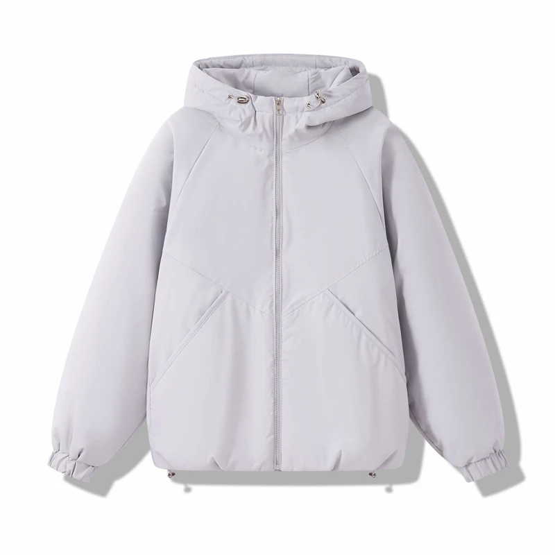 เสื้อแจ็คเก็ตพาร์กาแบบมีฮู้ดสำหรับผู้หญิง คอลเลคชั่นฤดูใบไม้ร่วง-ฤดูหนาว ปี 2025 สไตล์สปอร์ตแคชชวล บุด้วยผ้าฝ้ายหนานุ่ม สีพื้น มีเชือกผูกเอว สไตล์เกาหลี