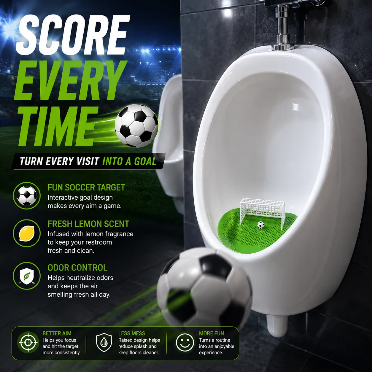 Lemon Scent Urinal Screen Deodorizer Mat Soccer Goal Urinal Freshener Splash Guard Filter for Men Restroom Bathroom