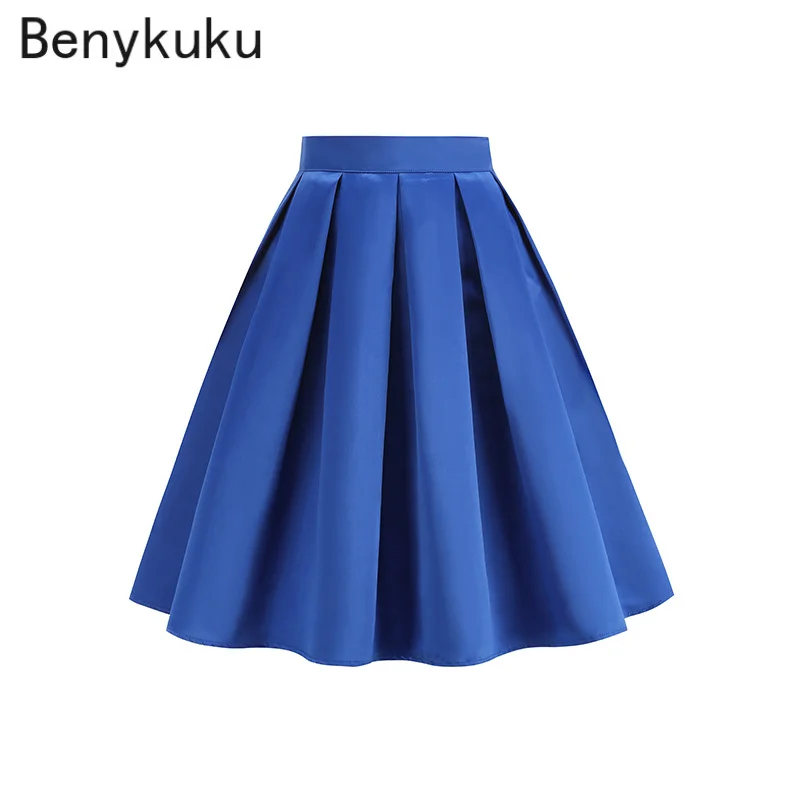 Satin Swing Vintage Skirt Women Christmas Dinner Pleated High Waist Umbrella Skirt Elegant Office Party Casual Skirt For Ladies