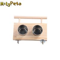 Stainless Steel Pigeon Dish With Wooden Platform Water Bird Feeder Pet Product Feeding Cup Hanging Bowl
