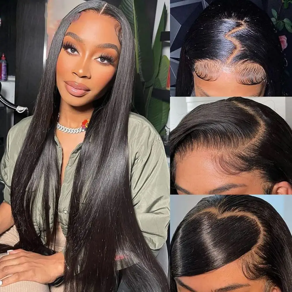 4x4 Bone Straight Lace Front Wig HD Transparent Lace Frontal Wig 4X4 Closure Brazilian Human Hair Wigs For Black Women