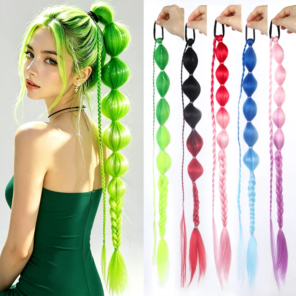 Synthetic Rubber Band Silver Wire Bubble Braided Wig is Suitable for Women's Daily Wear Holiday Activities and Styling Decoratio
