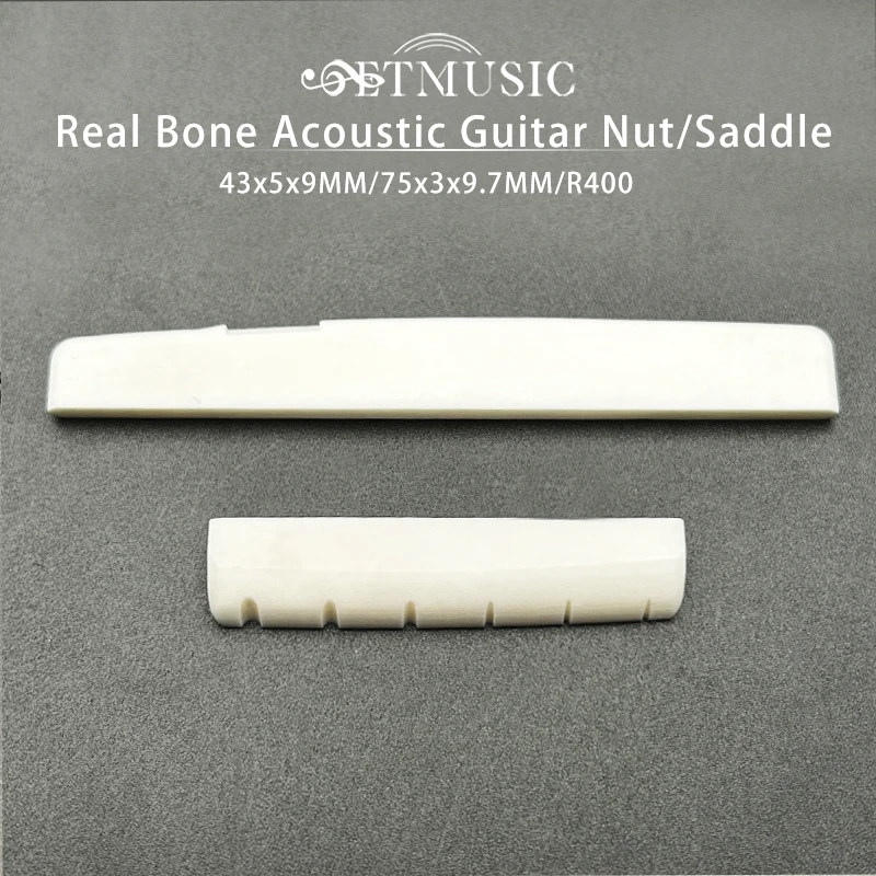 20Pcs Real Bone YMH Style Nut 43x5x9MM-R400/Saddle 75x3x9.7MM-R400 with Compensation 6-String Acoustic Guitar Folk Guiar