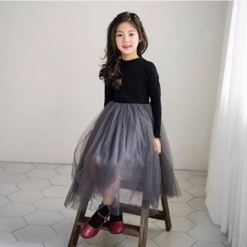 2026 Spring Autumn Girls Mesh Dress Korean Princess Dress Elegant Tulle Party Gown Kids Clothing
