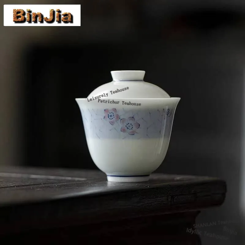 

125 мл ручная роспись ледяная Слива узор Gaiwan эстетика букетный нефрит Грязь Чай тюреен чайное покрытие чаша чайные предметы украшения