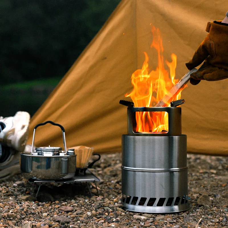 Portable stainless steel circular firewood stove, outdoor camping and picnic stove, charcoal stove, solid alcohol stove