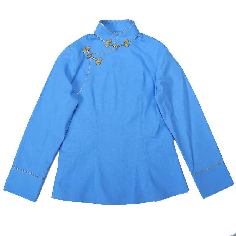 Blusa tibetana para mujer, de Color sólido Camisa de algodón, bata tibetana