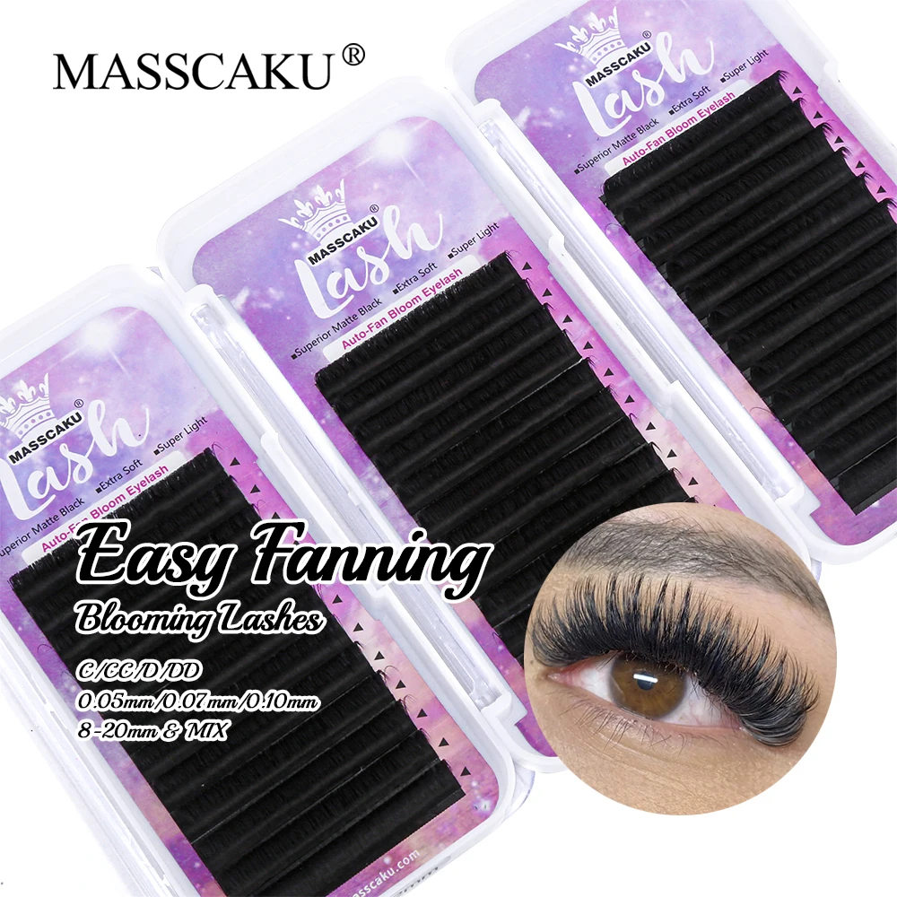 

Customized Private Label Faux Mink Natural Soft Fluffy Auto Fanning Eyelash C D Curl 8-17mm Single Length Easy Fan Blooming Lash