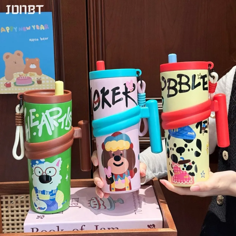 

710ML Cartoon Thermos Bottle For Girls Stainless Steel Bottle Vacuume Car Thermos Cup With Handle Hot and Cold Insulated Cups