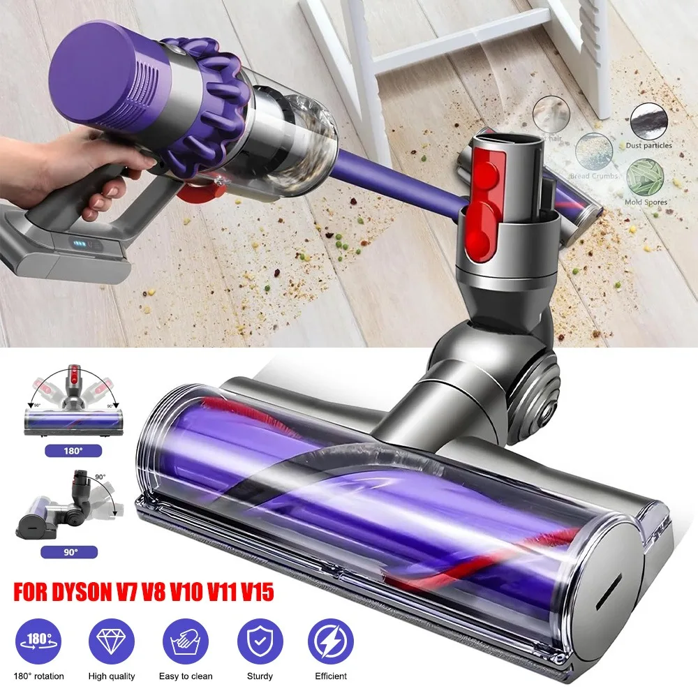 Universelle Ersatz-Vakuumbürste für Dyson V7-V15 – Hochdichte Nylonfilamente mit 180 Fasern °   Verstellbarer Kopf |   Reinigungsaufsatz für Hartböden und Teppiche zur Tiefenreinigung von Staub und