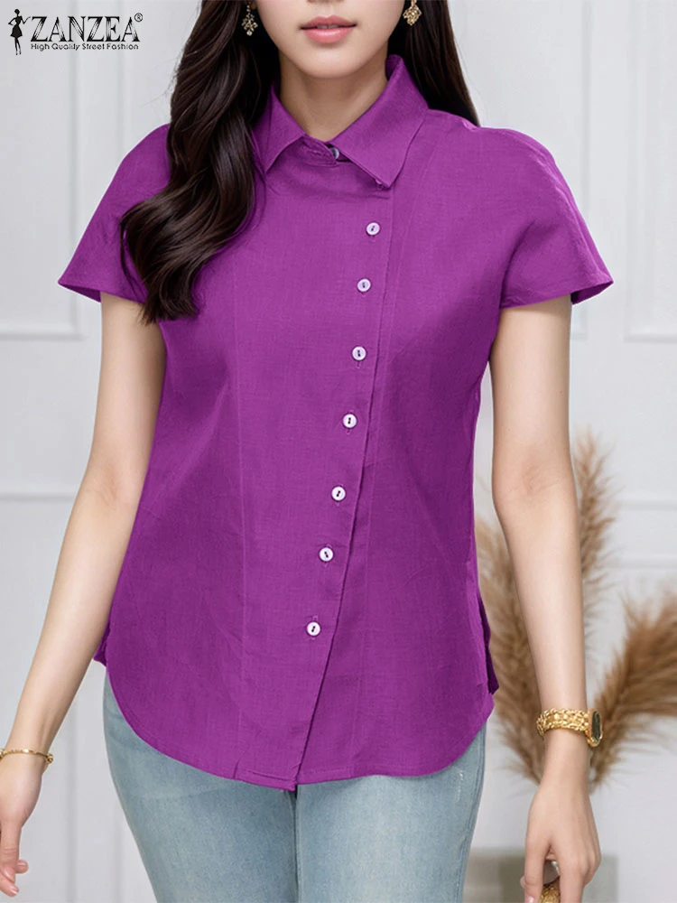 Summer Office Women Shirts ZANZEA 2025 Casual Short Sleeve Button Blouse Fashion Solid Work OL Tops Chic Female Chemise Oversize