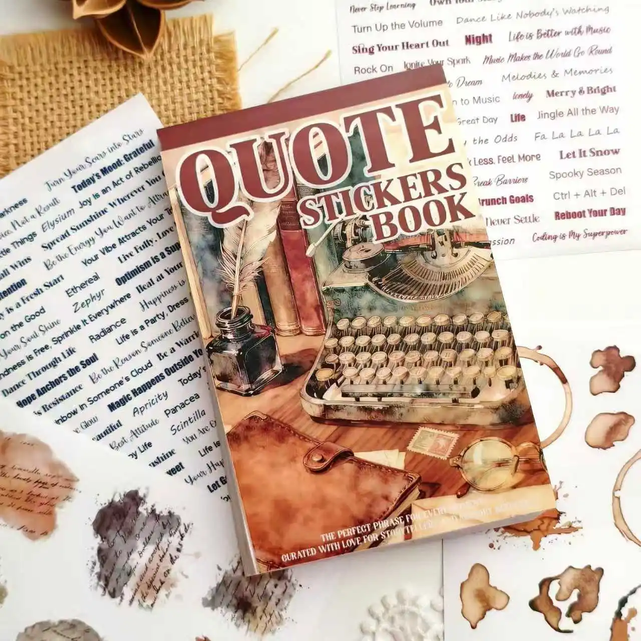Random Cover Quote Sticker Book, The Surrounding Transparent Stickers Word Stickers for Journaling, Junk Journal, Scrapbooking
