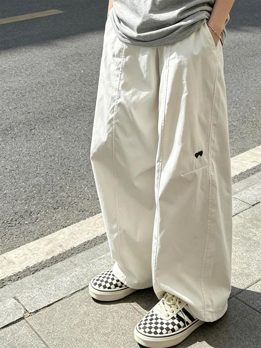 American Style Quick Dry Embroidered Wide Leg Loose Fit Casual Pants Men Women Summer Thin Straight Tube Work Trousers