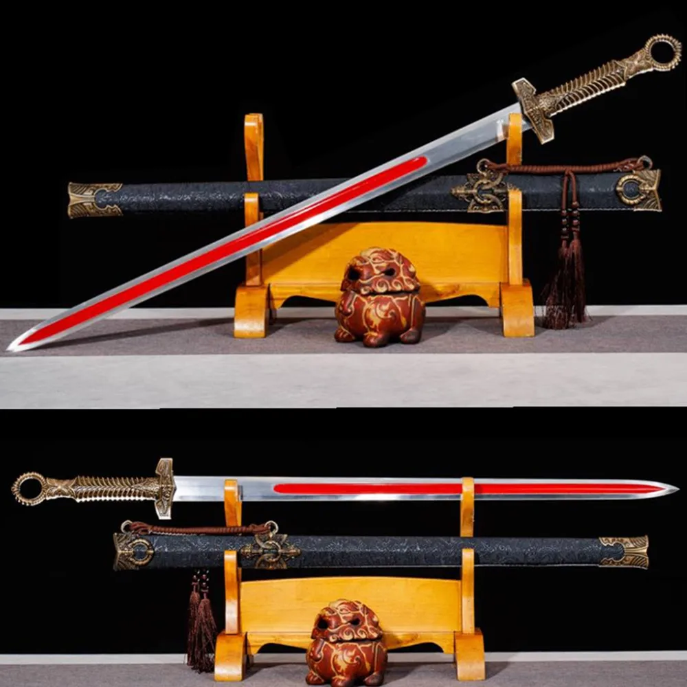 Unique Chinese WUSHU Jian Sword Forged High Manganese Steel Blade Metal Alloy Handle HanJian Lucky Sword