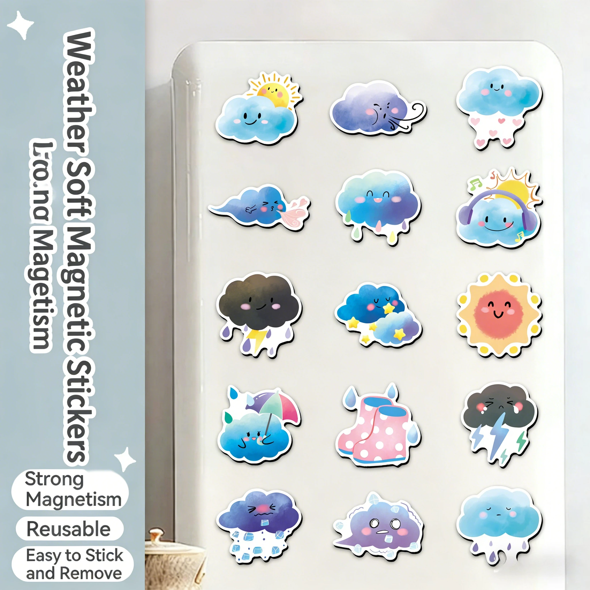 20PCS Cartoon Weather Fridge Magnets Cute Graffiti Decoration Refrigerator For Whiteboards Kitchens Dishwashers Refrigerator.
