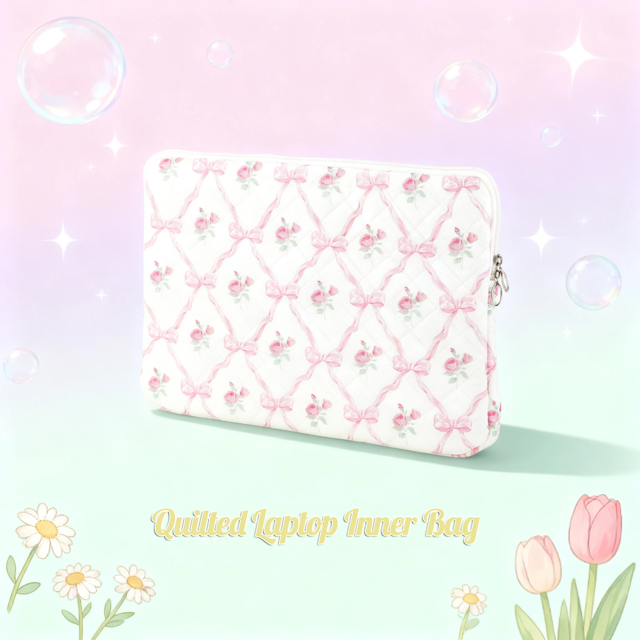 

Стеганая внутренняя сумка для ноутбука Love, противоударная сумка для хранения планшета, пушистая мягкая сумка с цветочным принтом, милый стеганый чехол для ноутбука