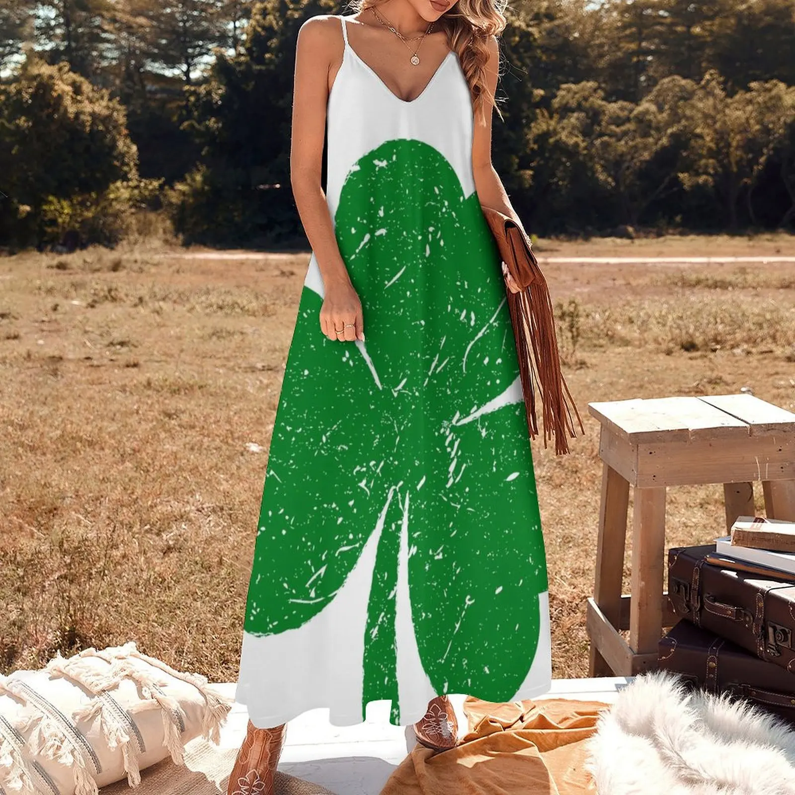 Distressed Green Shamrock St. Patrick's Day Sleeveless Dress dresses for womens 2025 clothing women summer 2025