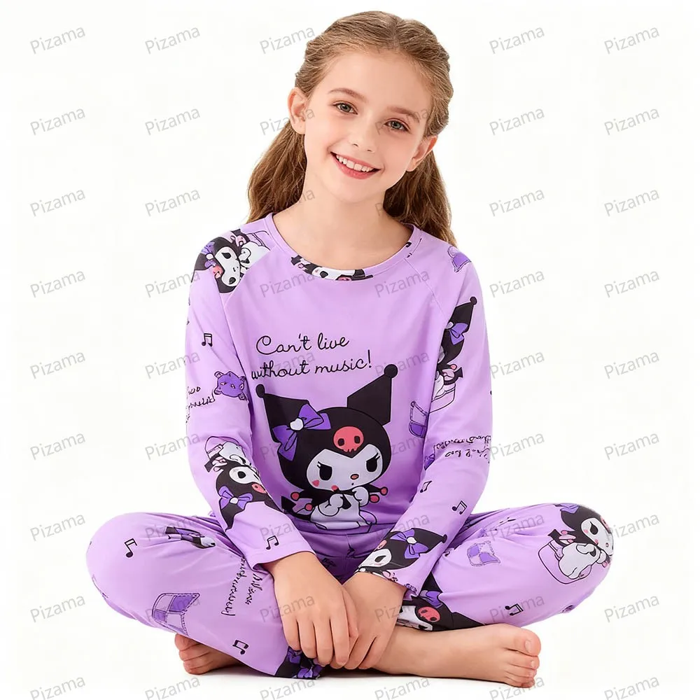 طقم بيجامات كورومي كارتونية للأطفال - ملابس نوم بأكمام طويلة للفتيات - بيجامات سانريو اللطيفة والمريحة للأطفال البنات ملابس منزلية