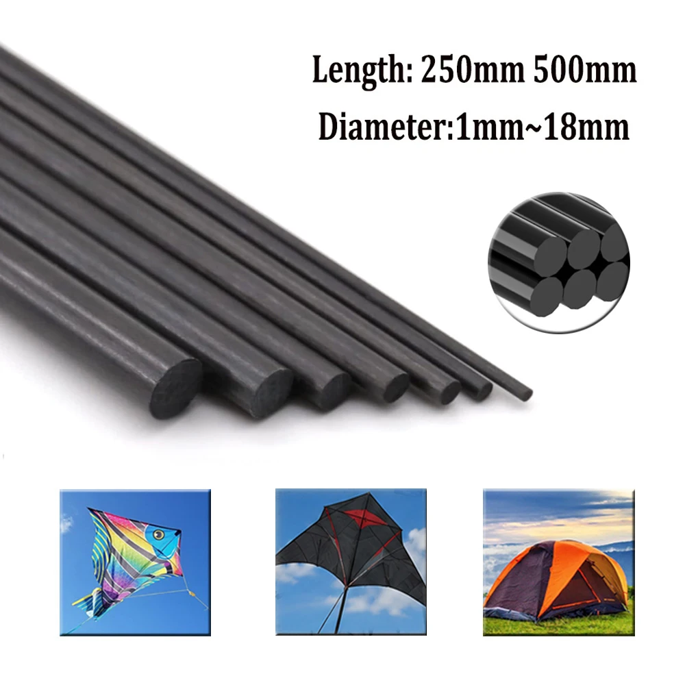1-10pcs Solids Carbon Fiber Rod 18mm 14mm 12mm 8mm 3mm Reinforcement Rod High Strength Light Weight for DIY Length 250mm 500mm